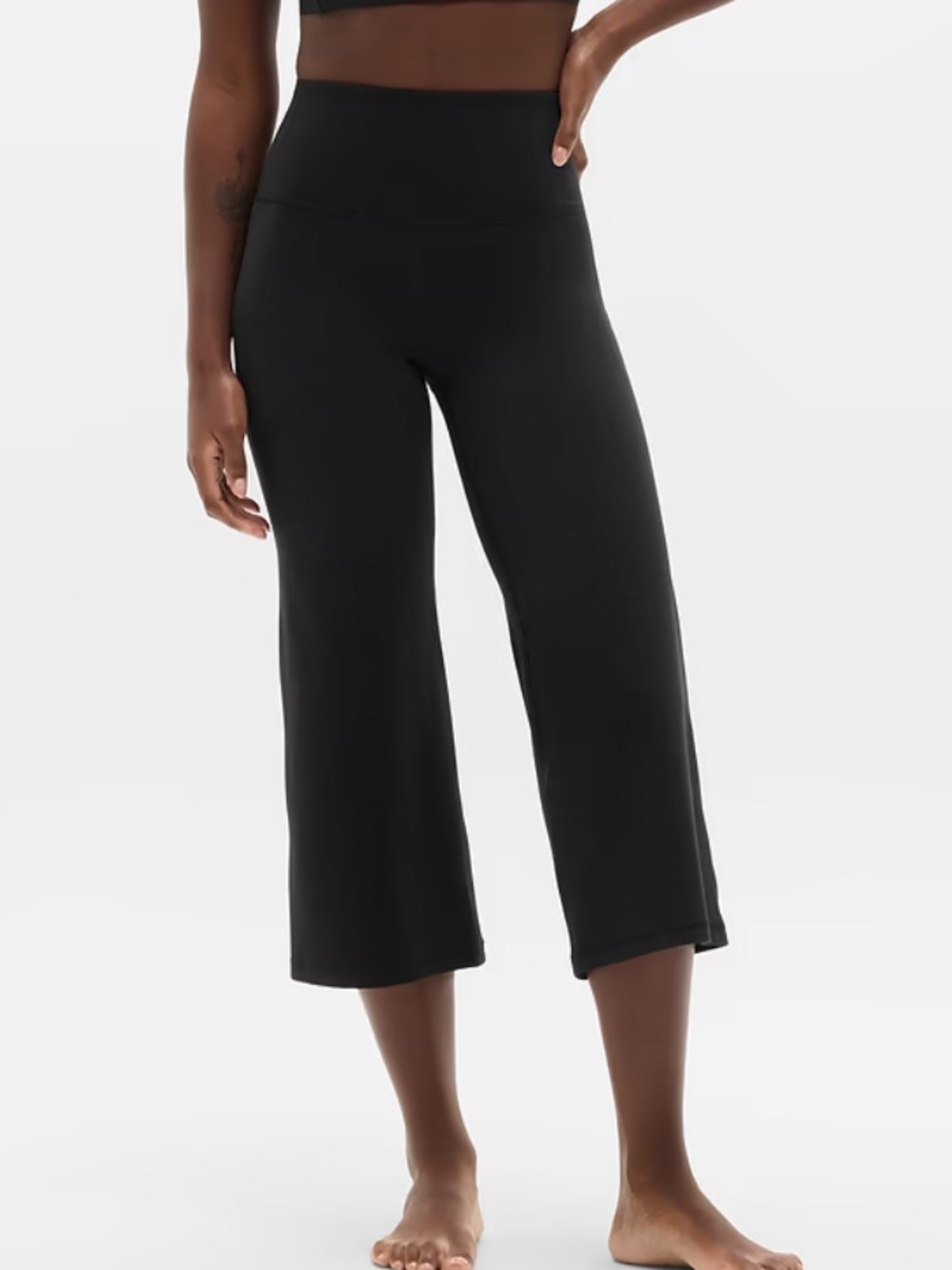 Athleta Black Elation Rib Crop Flare Athletic Leggings LG Sporty Athleisure